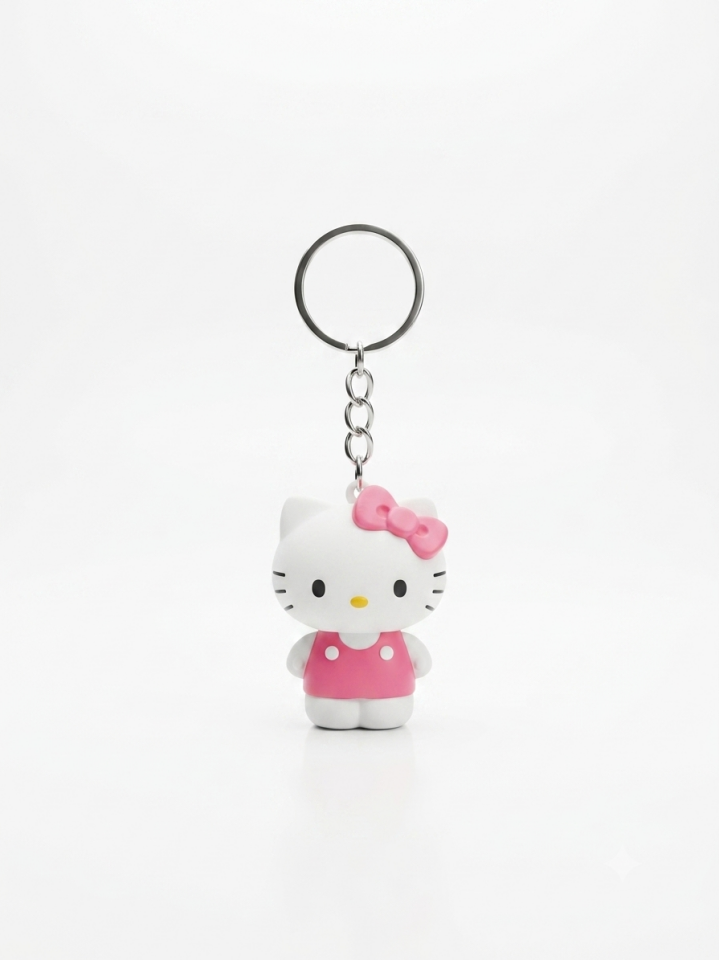 Pembe Fiyonklu Beyaz Kedi 3D Baskı Anahtarlık