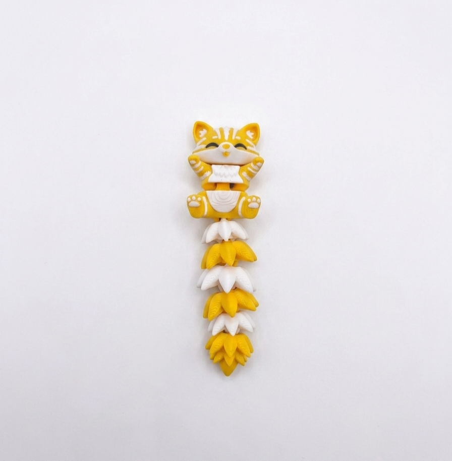Sarı Beyaz Esnek Kedi 3D Baskı Figürü Anahtarlık
